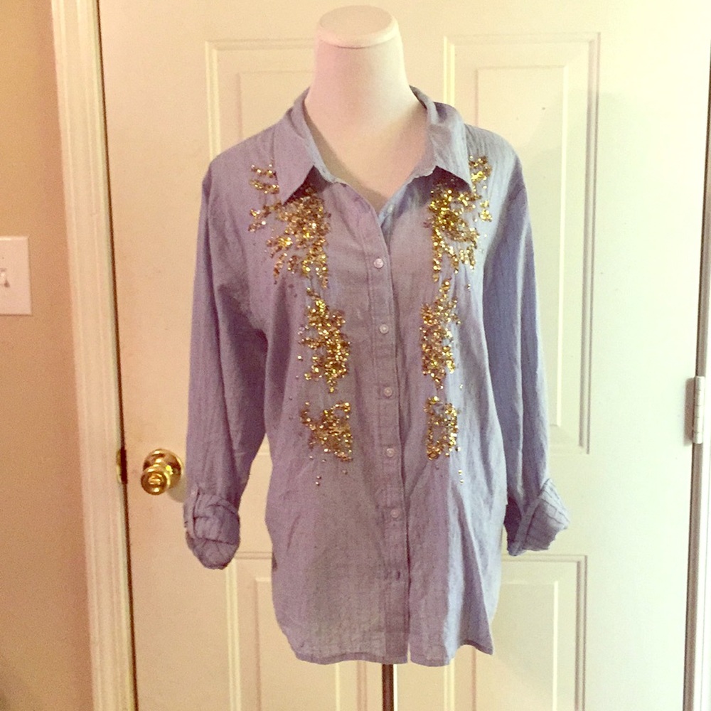 Crown and Ivy gold sequin button up 2XL